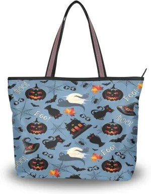 JSTEL Tote Bag for Women with Zipper,Polyester Tote Purse Holiday Tote Bag Work Handbag Women Gift