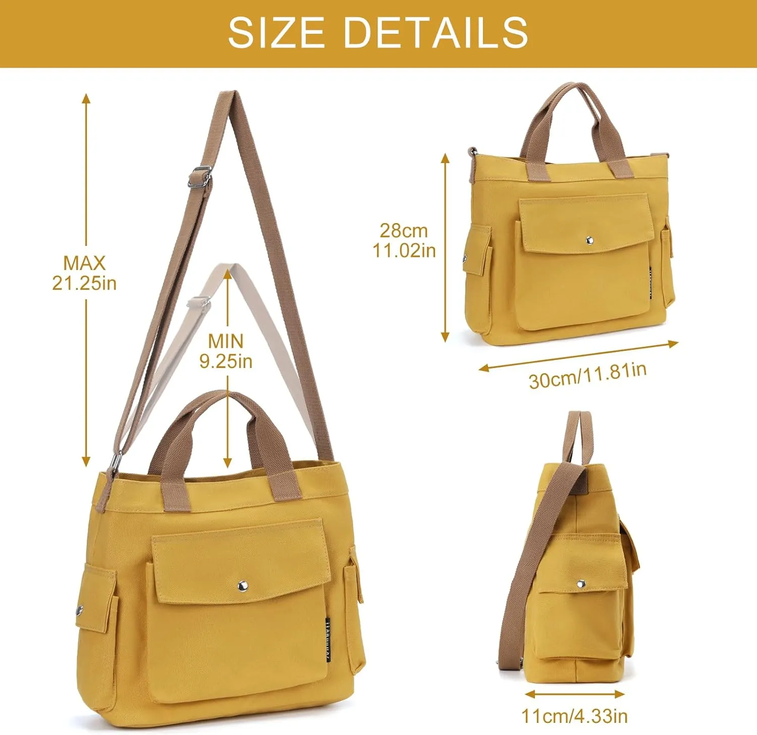 Juoxeepy Canvas Tote Bag with Pockets for Women Crossbody Bag Canvas Shoulder Bag Work Tote Bag Hobo Handbag for Men