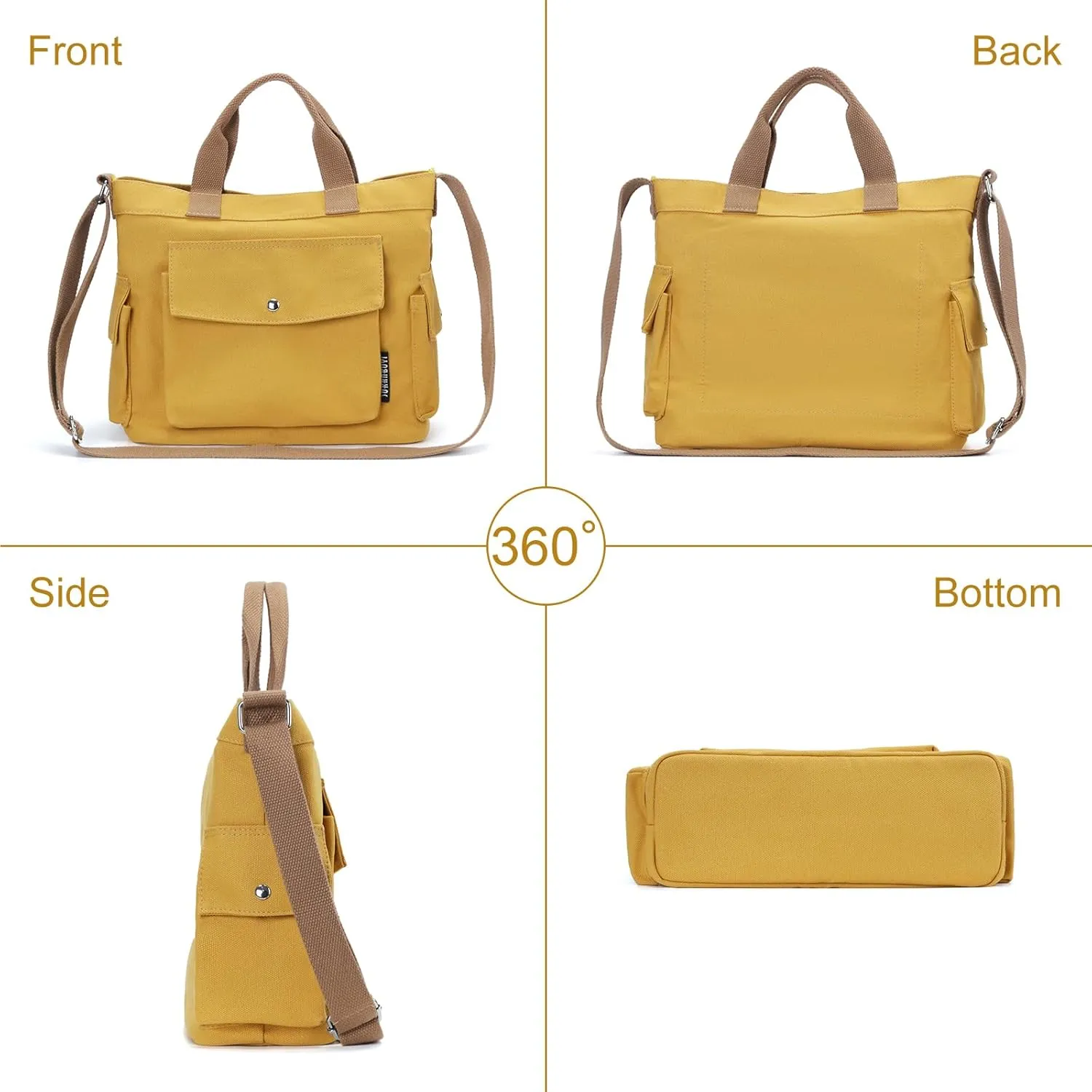 Juoxeepy Canvas Tote Bag with Pockets for Women Crossbody Bag Canvas Shoulder Bag Work Tote Bag Hobo Handbag for Men