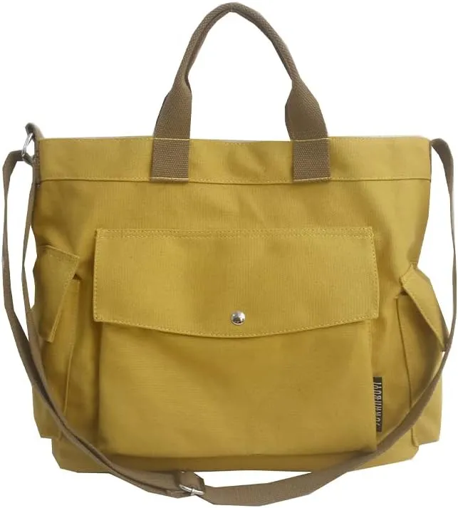 Juoxeepy Canvas Tote Bag with Pockets for Women Crossbody Bag Canvas Shoulder Bag Work Tote Bag Hobo Handbag for Men