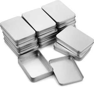 JUXYES Pack of 12 Rectangular Storage Tins Box With Lid, Metal Silver Empty Tins Box Containers Mini Storage Box Organizer For Candles Candies Gifts Balms, 4.5 x 3.14 x 1 Inch