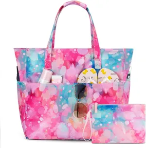 KABAQOO Extra Large Beach Bag Waterproof Sandproof Women Beach Tote with Zipper & Wet Compartment for Pool Gym Grocery Travel