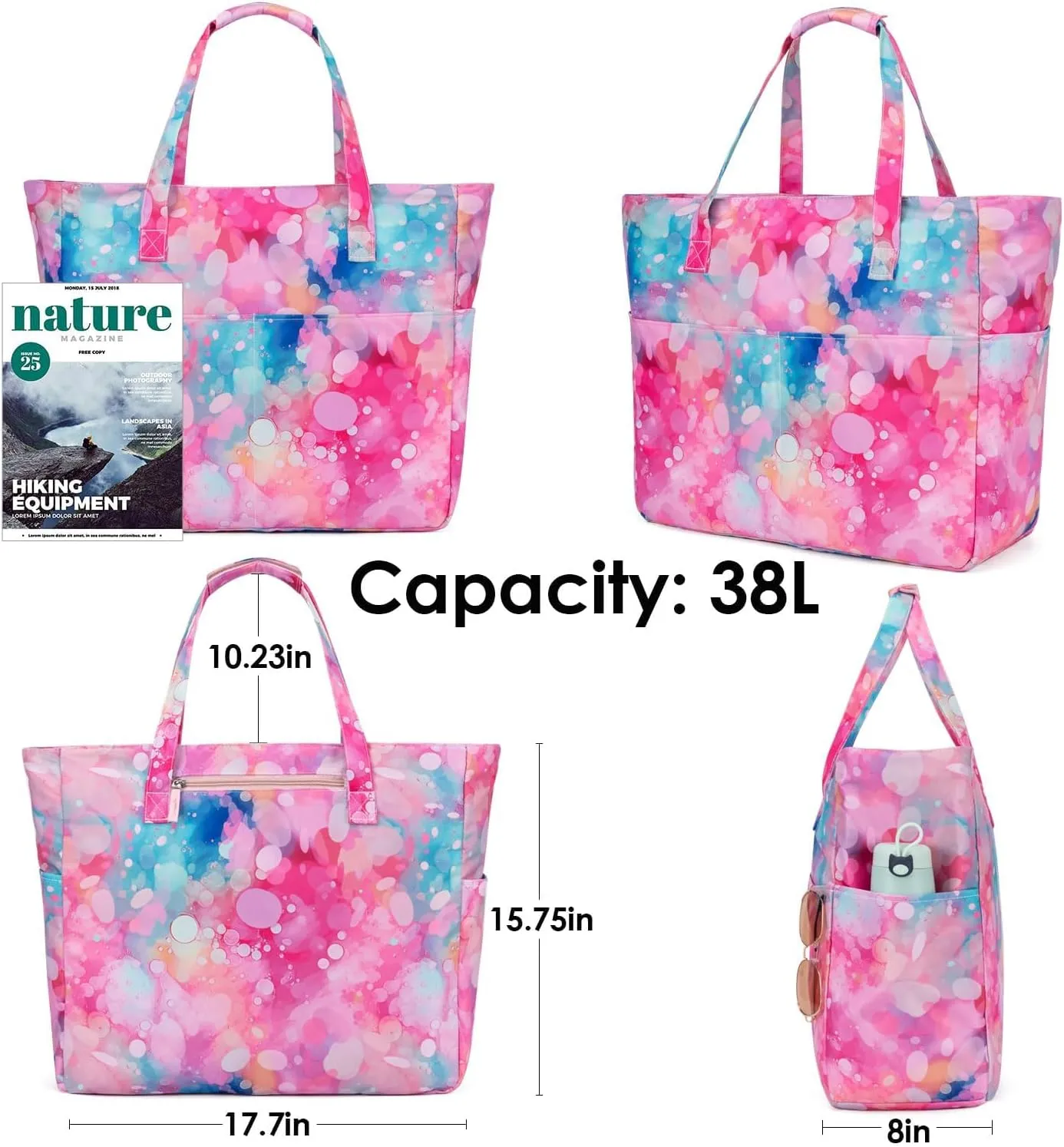 KABAQOO Extra Large Beach Bag Waterproof Sandproof Women Beach Tote with Zipper & Wet Compartment for Pool Gym Grocery Travel