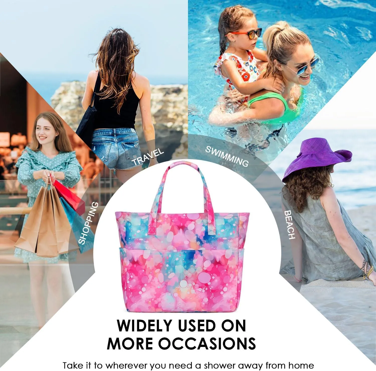 KABAQOO Extra Large Beach Bag Waterproof Sandproof Women Beach Tote with Zipper & Wet Compartment for Pool Gym Grocery Travel
