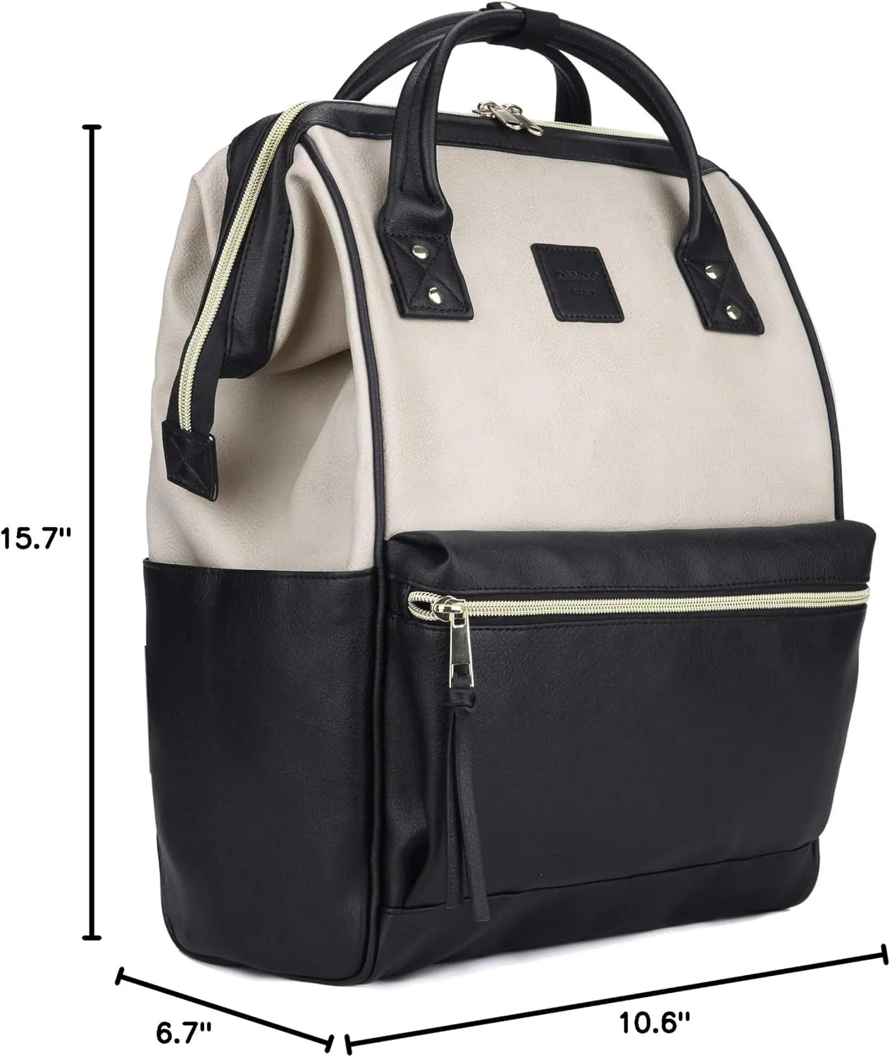 Kah&Kee Leather Backpack for Women and Men 15-inch Laptop Bag | Teacher Professional, Diaper Bag Backpack, Ideal for Work, School, Nurse, College & Travel (Beige/Black, Medium)