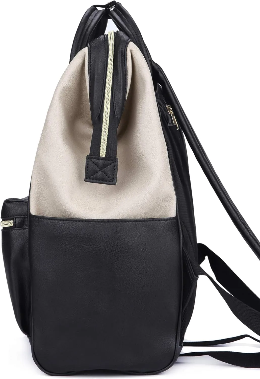 Kah&Kee Leather Backpack for Women and Men 15-inch Laptop Bag | Teacher Professional, Diaper Bag Backpack, Ideal for Work, School, Nurse, College & Travel (Beige/Black, Medium)