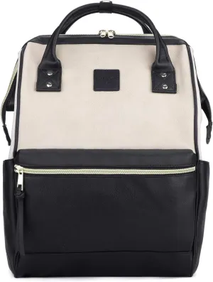 Kah&Kee Leather Backpack for Women and Men 15-inch Laptop Bag | Teacher Professional, Diaper Bag Backpack, Ideal for Work, School, Nurse, College & Travel (Beige/Black, Medium)