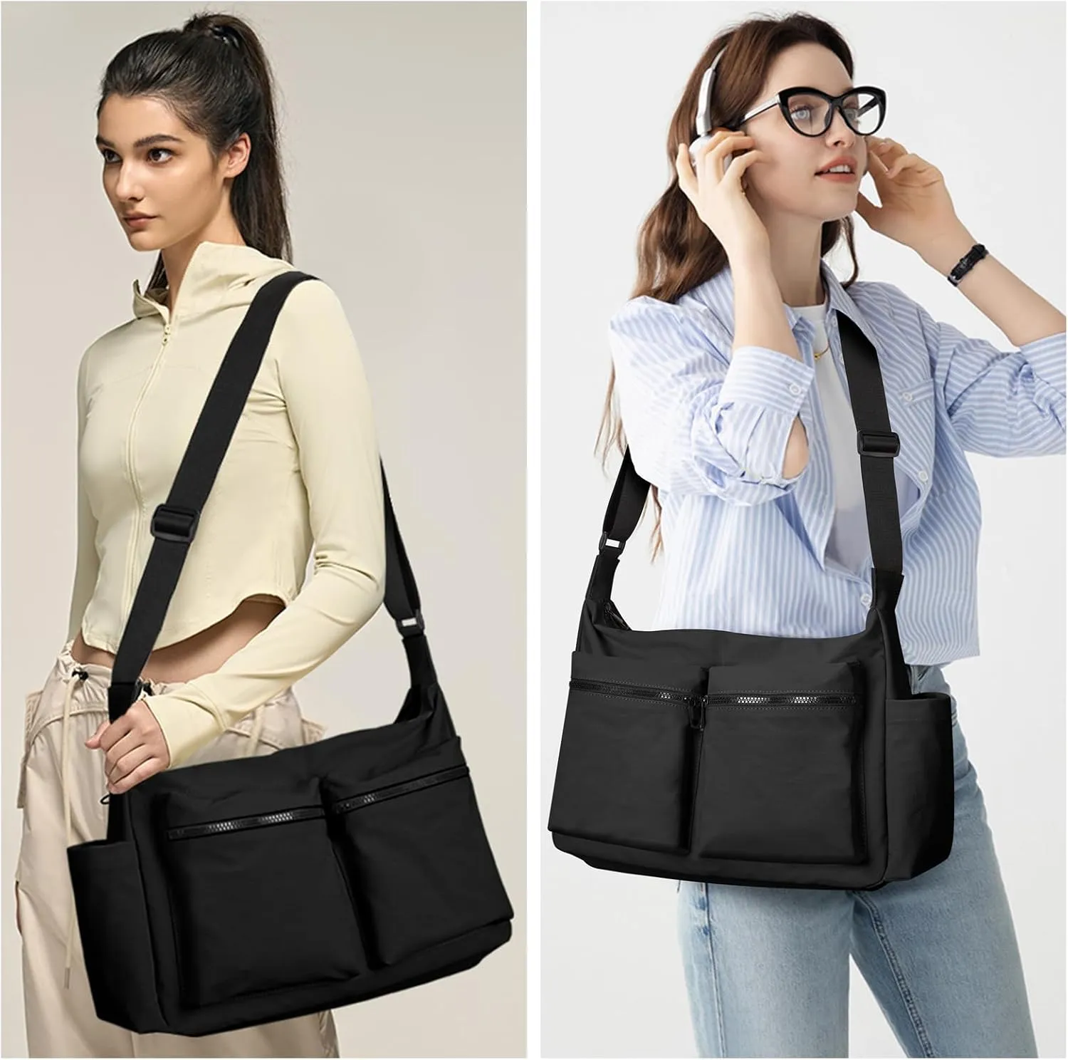 KALIDI Canvas Tote Bag Messenger Bag, Large Crossbody Bag for Women or Men, Casual Canvas Shoulder Bag for College Work Daily