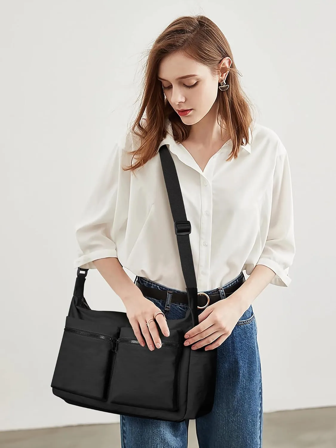 KALIDI Canvas Tote Bag Messenger Bag, Large Crossbody Bag for Women or Men, Casual Canvas Shoulder Bag for College Work Daily