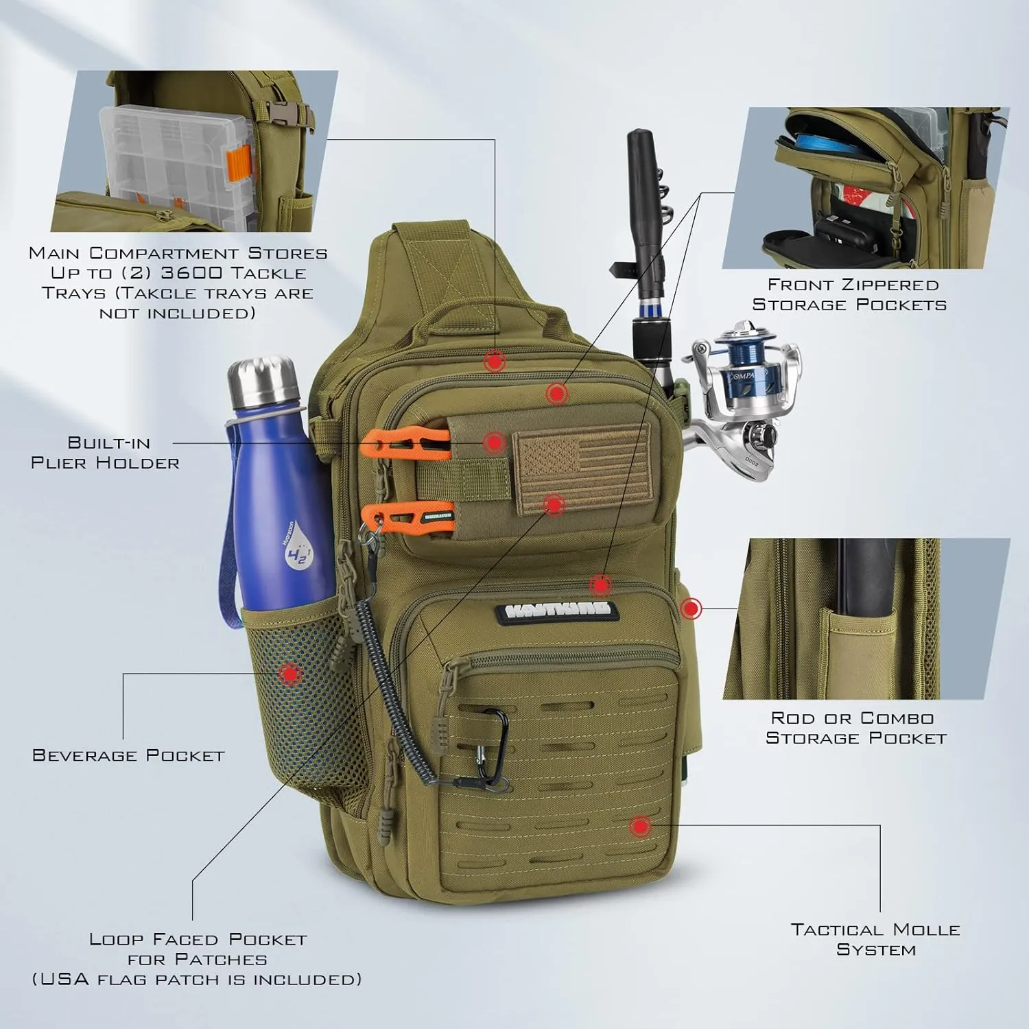 KastKing BlowBak Tactical Fishing Sling Tackle Bag - Lightweight Fishing Backpack - Storage for Gear and Equipment - Gift for Men