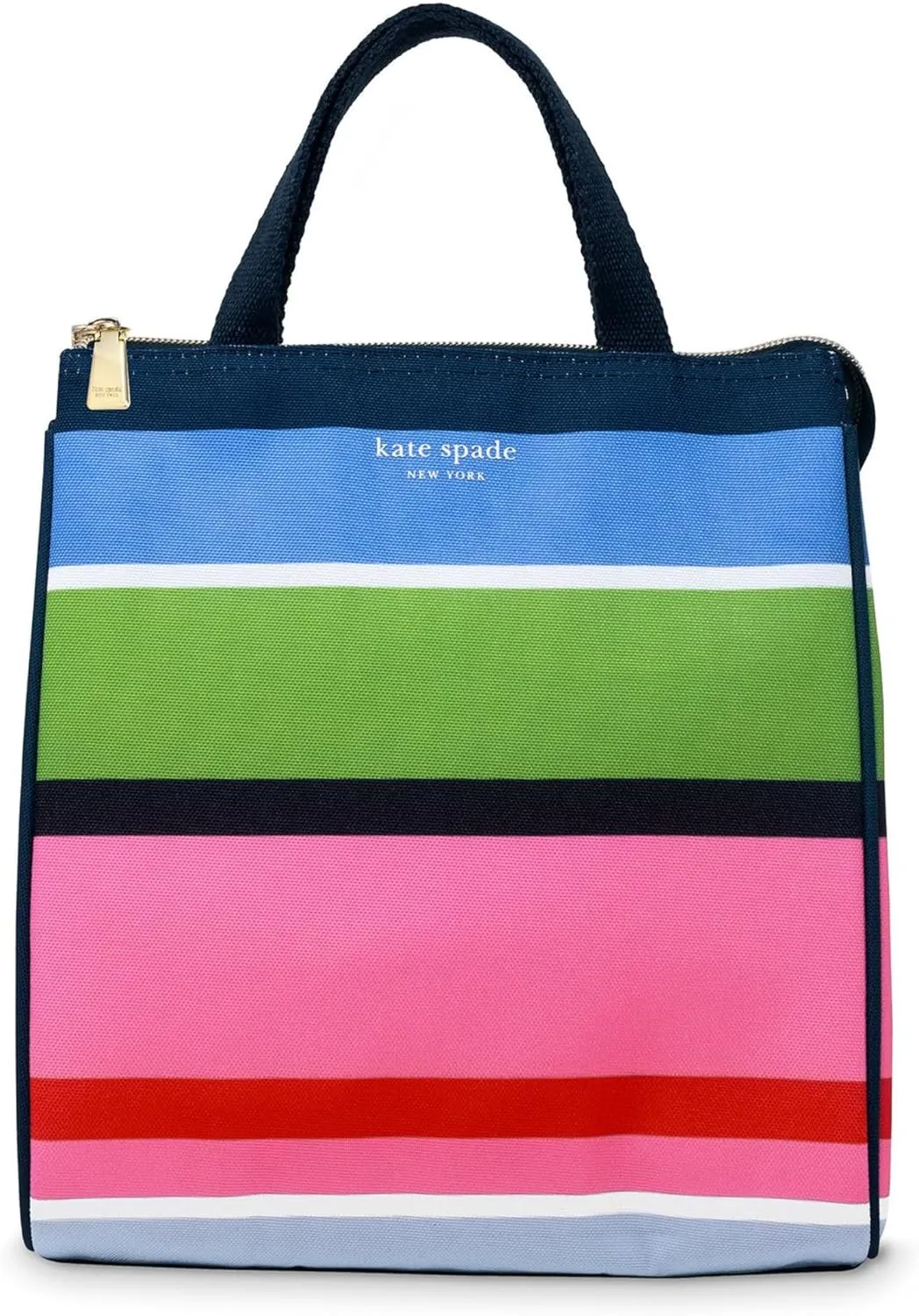 kate spade new york Cute Lunch Bag for Women, Large Capacity Lunch Tote, Adult Lunch Box with Silver Thermal Insulated Interior Lining and Storage Pocket, Sunny Day Stripe