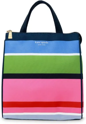 kate spade new york Cute Lunch Bag for Women, Large Capacity Lunch Tote, Adult Lunch Box with Silver Thermal Insulated Interior Lining and Storage Pocket, Sunny Day Stripe