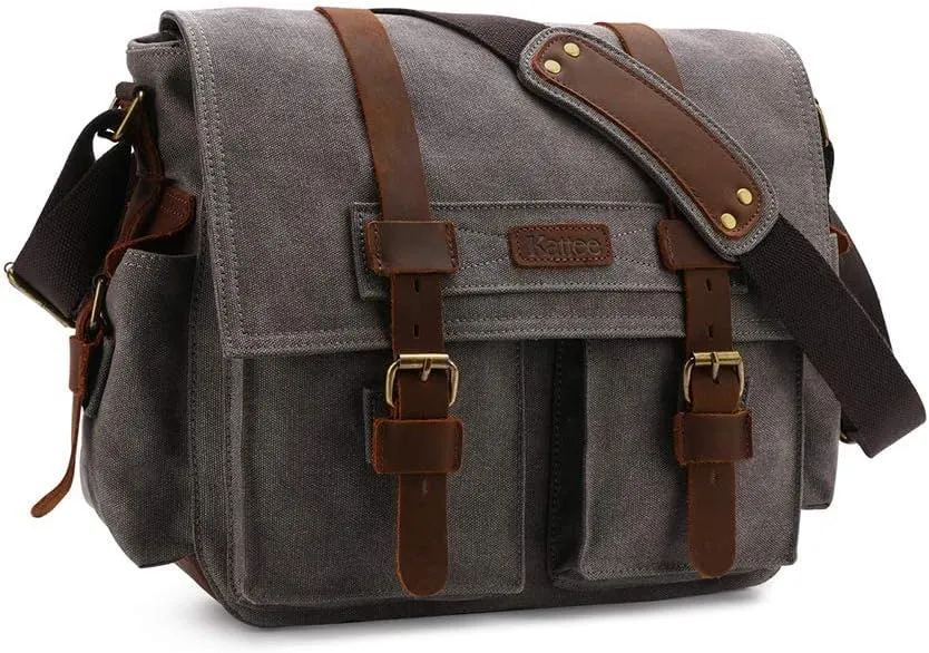 Kattee Leather Canvas Camera Bag Vintage DSLR SLR Messenger Shoulder Bag