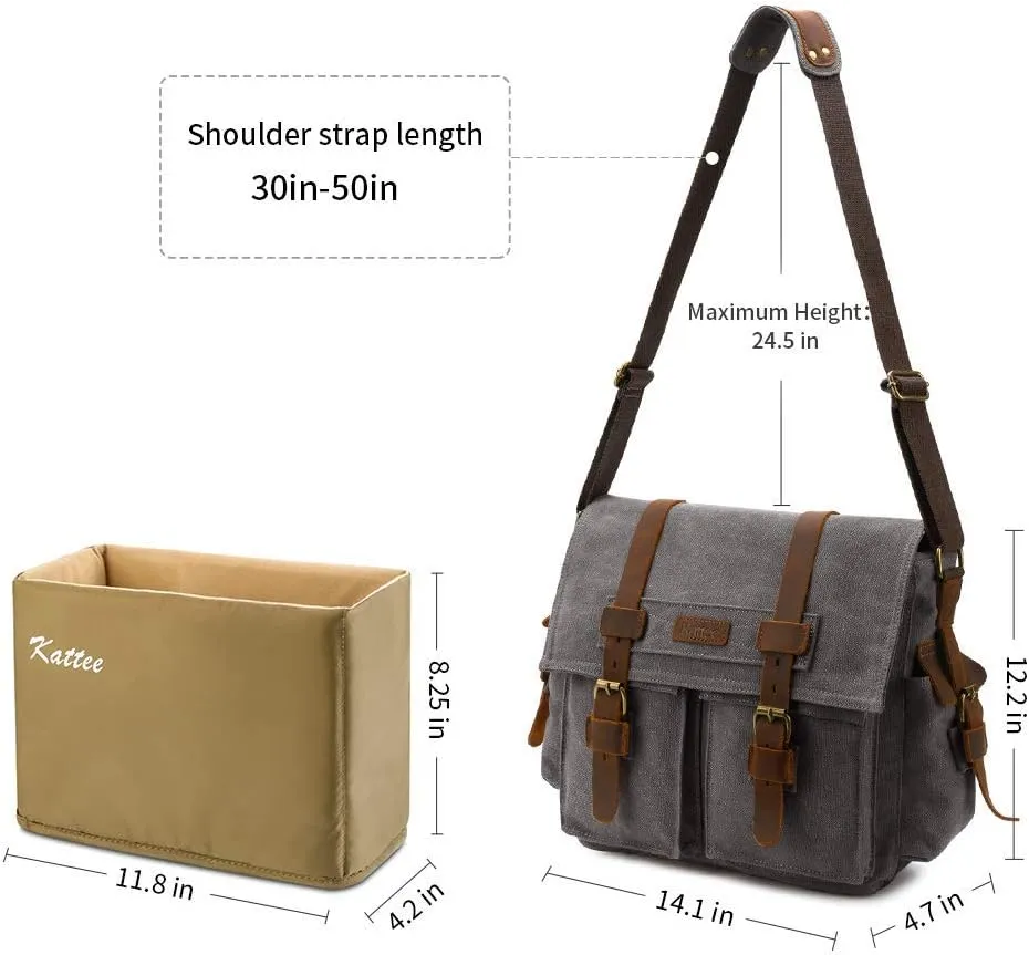 Kattee Leather Canvas Camera Bag Vintage DSLR SLR Messenger Shoulder Bag