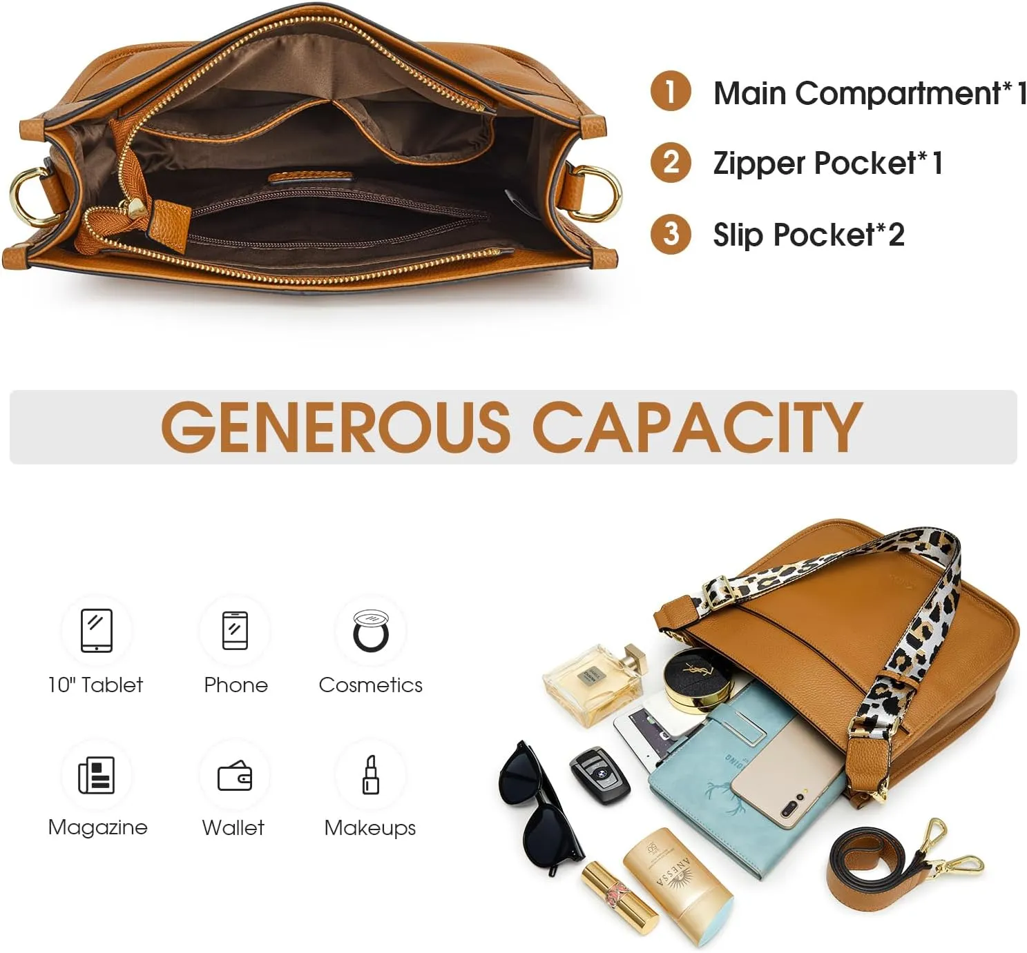 Kattee Leather Crossbody Bags for Women, Fashion Shoulder Purse, Hobo Handbags with Adjustable Strap