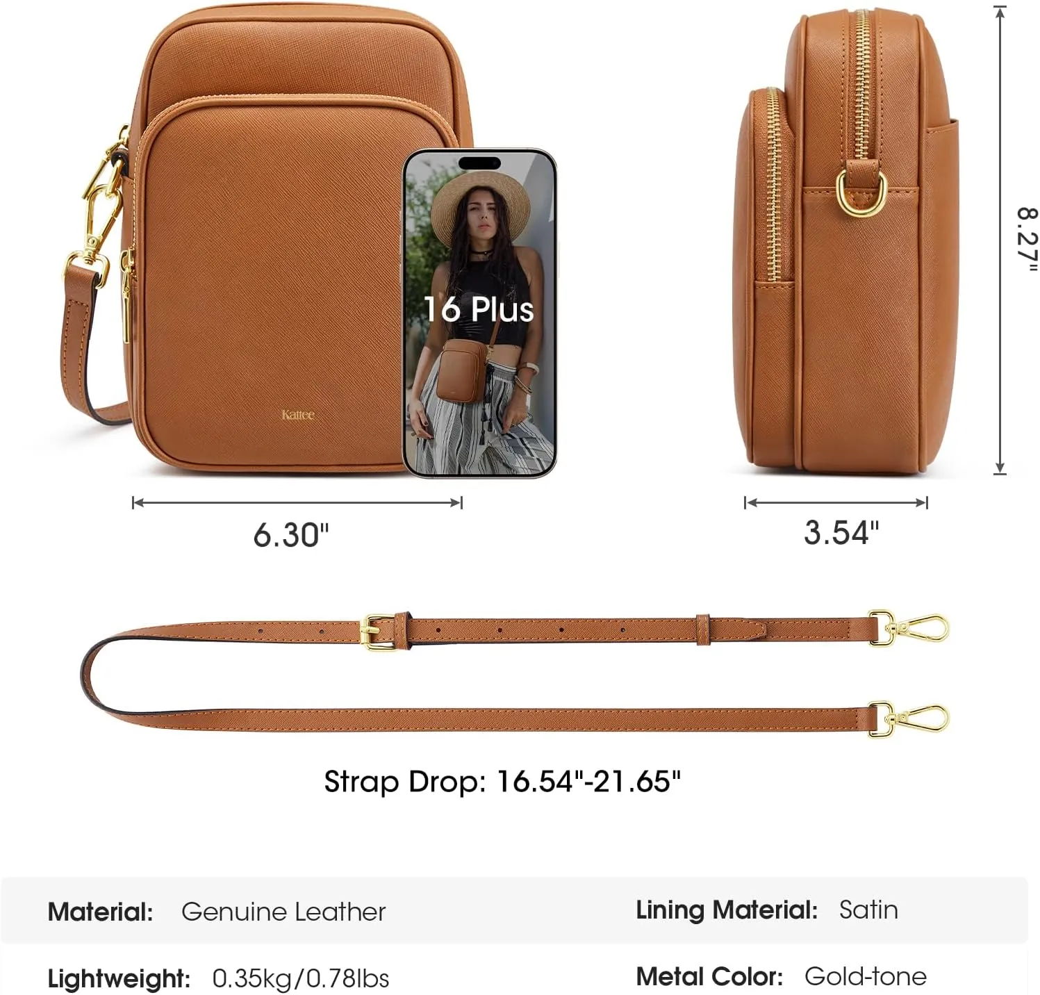 Kattee Leather Crossbody Bags for Women, Small Genuine Leather Purses and Handbags, Shoulder Cross Body Bag for Woman
