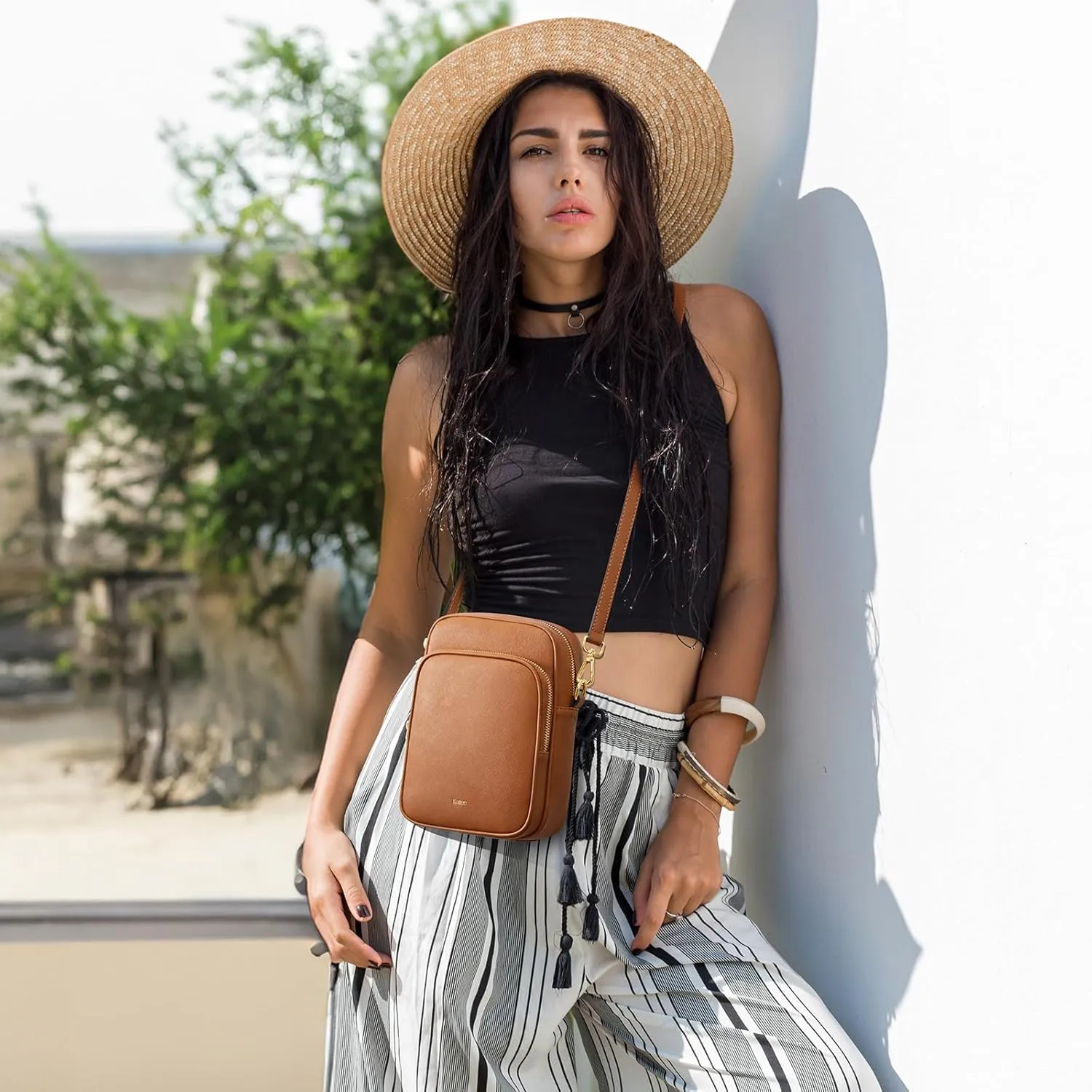 Kattee Leather Crossbody Bags for Women, Small Genuine Leather Purses and Handbags, Shoulder Cross Body Bag for Woman