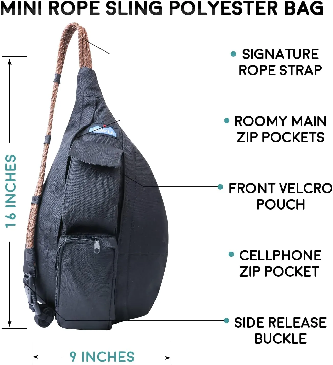 KAVU Mini Rope Sling Pack with Adjustable Rope Shoulder Strap