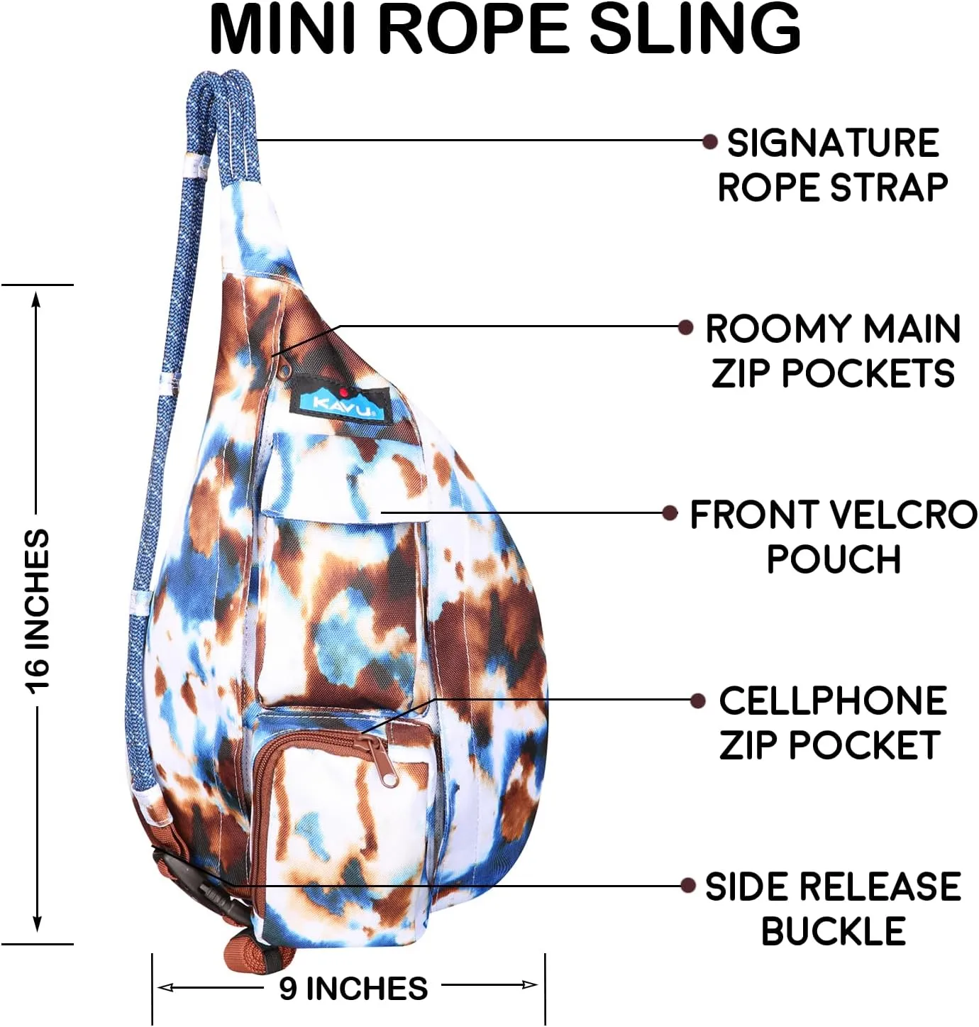 KAVU Mini Rope Sling Pack with Adjustable Rope Shoulder Strap
