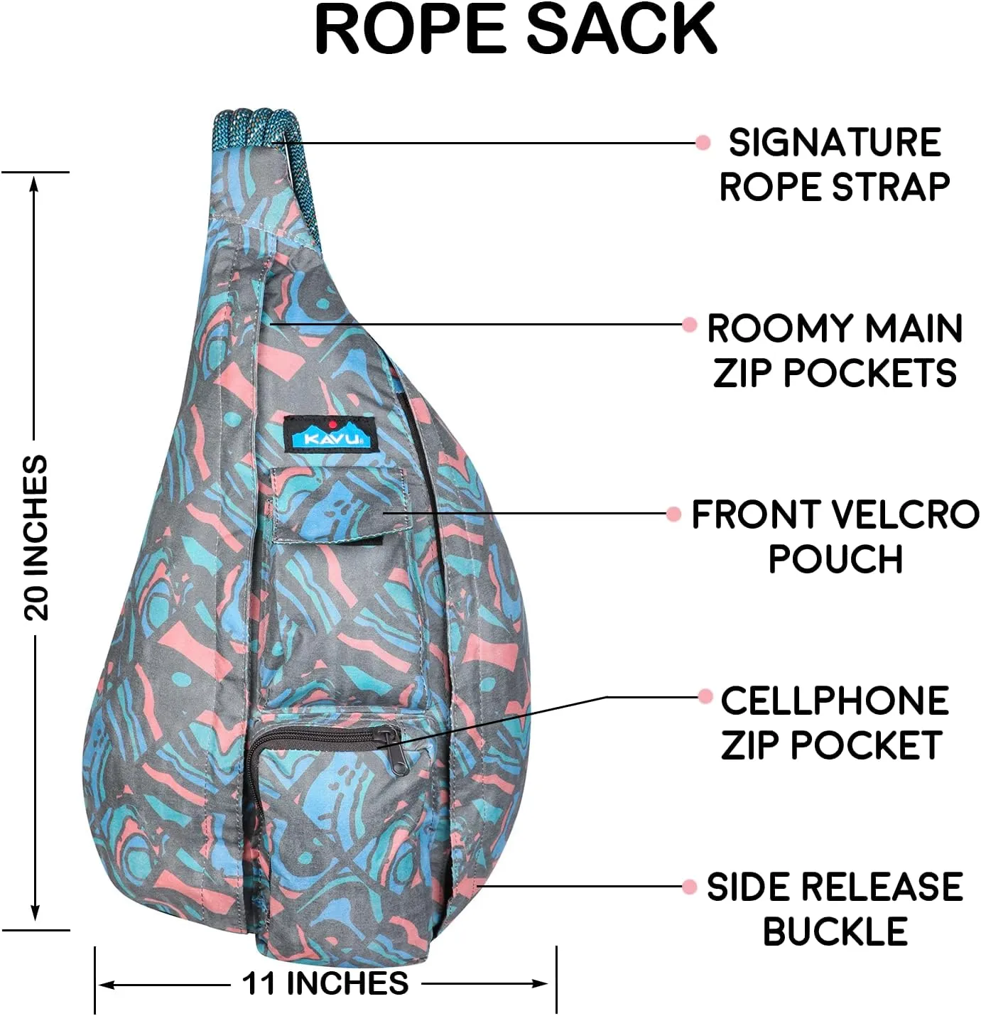 KAVU Original Rope Sack Sling Crossbody Backpack - Topo Smash