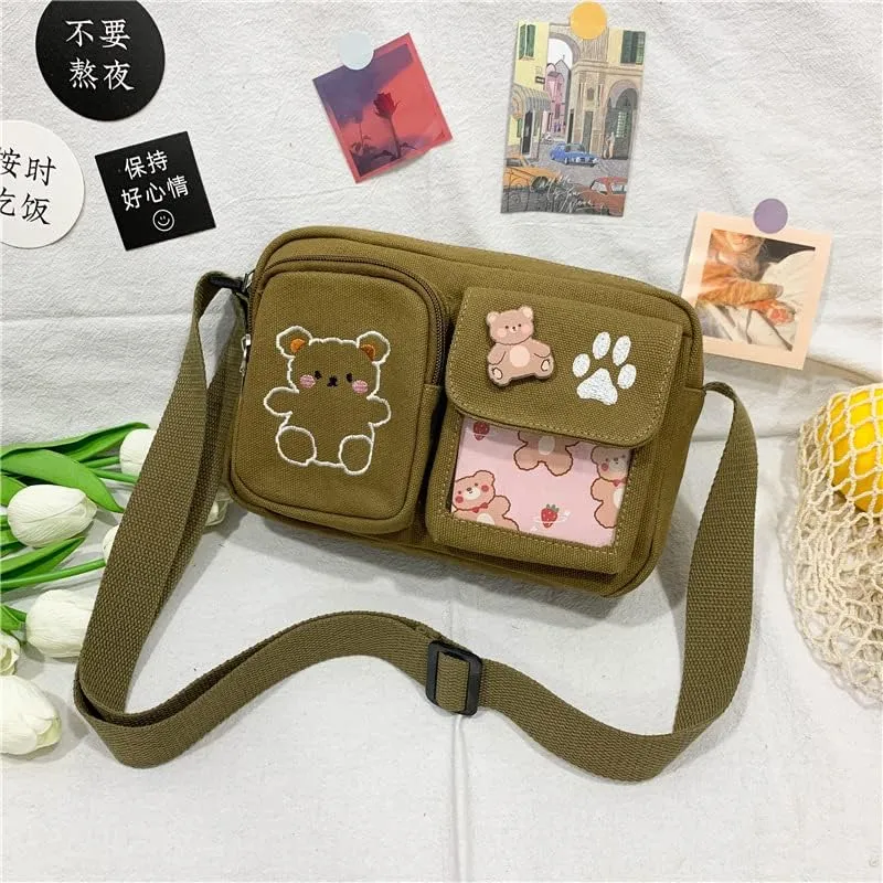 Kawaii Crossbody Bag Cute Wallet Purse Canvas Shoulder Bag for Women Small Messenger Bag
