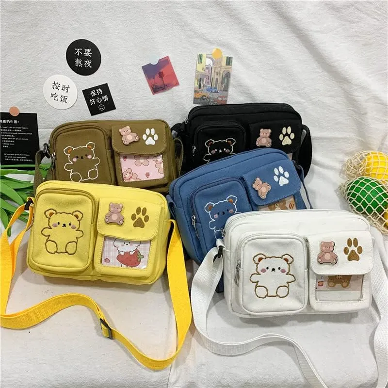 Kawaii Crossbody Bag Cute Wallet Purse Canvas Shoulder Bag for Women Small Messenger Bag
