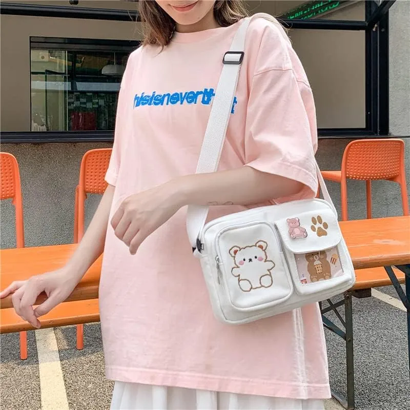 Kawaii Crossbody Bag Cute Wallet Purse Canvas Shoulder Bag for Women Small Messenger Bag