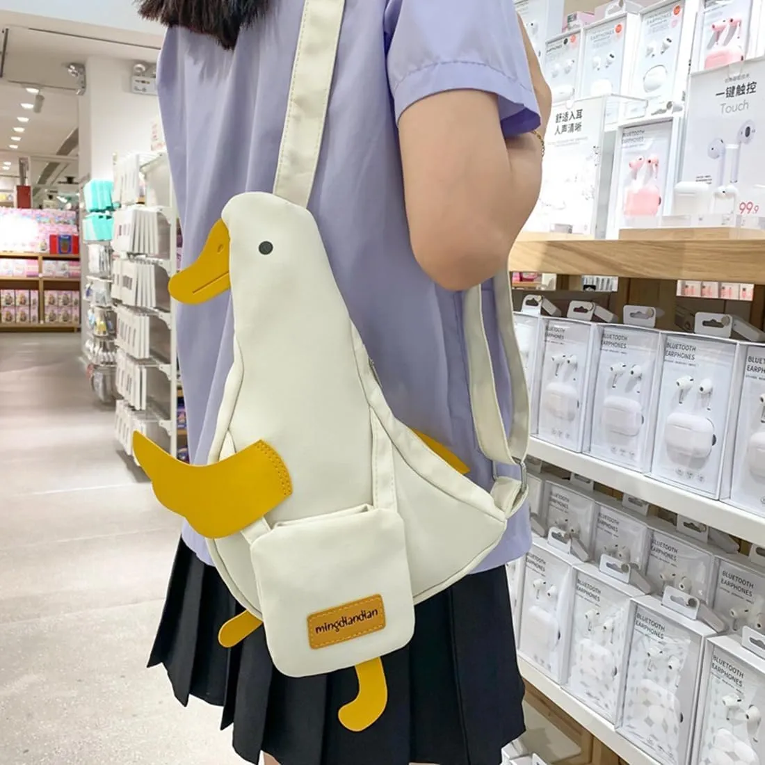 Kawaii Purse, Cute Duck Crossbody Shoulder Bag, Novelty Messenger Purse for Women with Pins Gifts