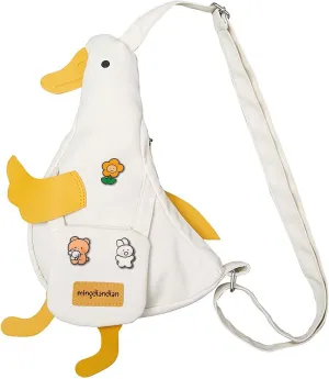 Kawaii Purse, Cute Duck Crossbody Shoulder Bag, Novelty Messenger Purse for Women with Pins Gifts