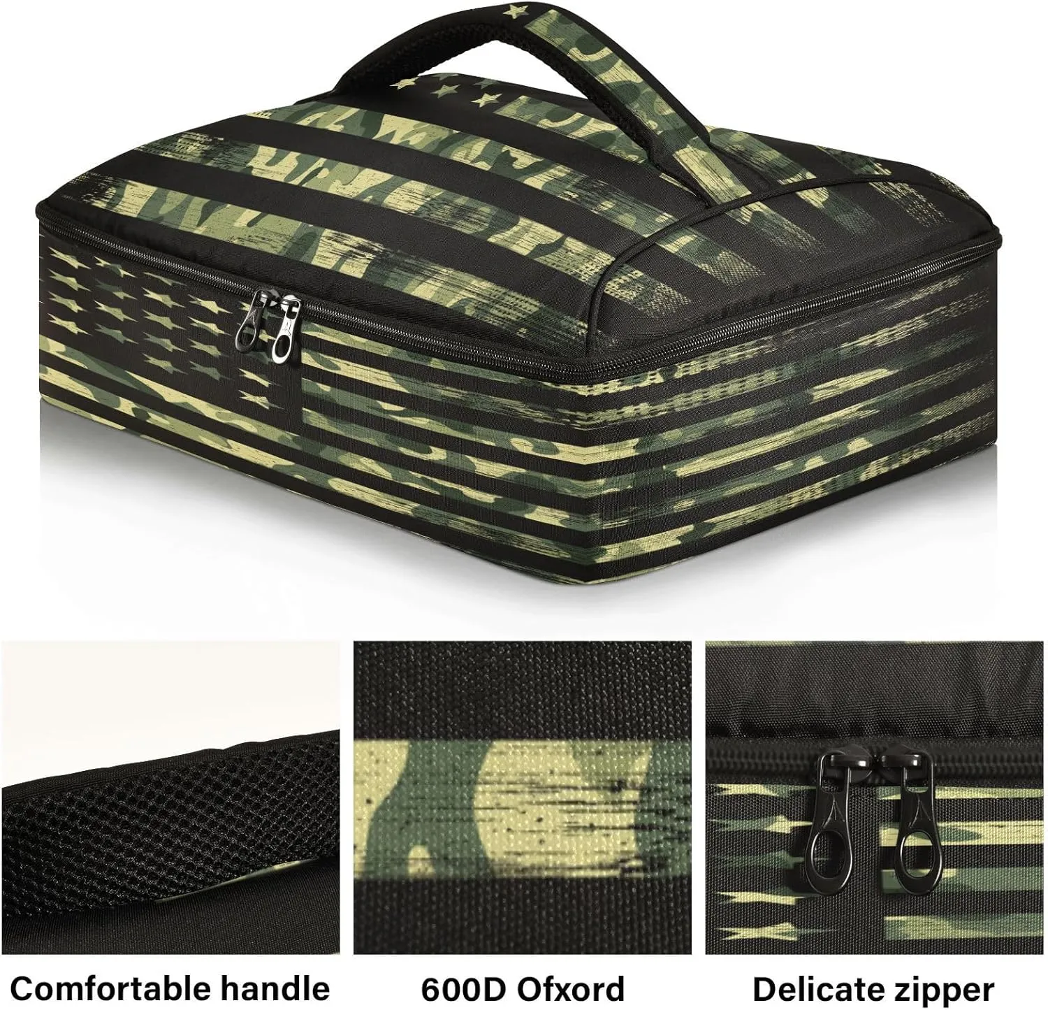 Kcldeci Insulated Casserole Carrier Camouflage American Flag Casserole Dish Carrier Bag for Hot or Cold Food Insulated Casserole Dish Carrier Thermal Tote Bag for Picnic,Cookouts,Beac