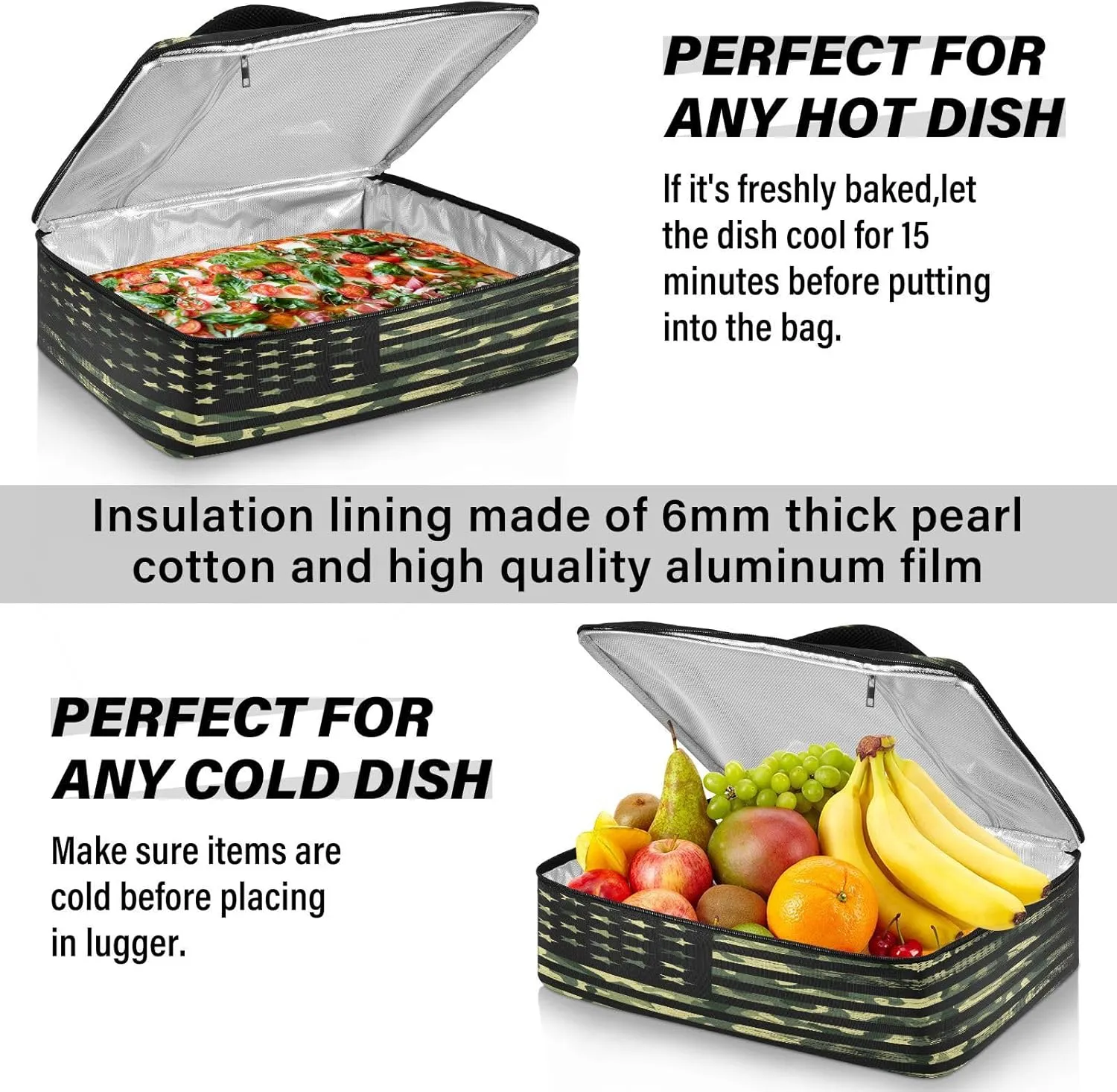 Kcldeci Insulated Casserole Carrier Camouflage American Flag Casserole Dish Carrier Bag for Hot or Cold Food Insulated Casserole Dish Carrier Thermal Tote Bag for Picnic,Cookouts,Beac