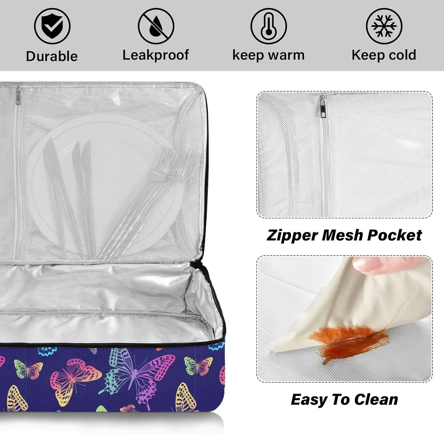 Kcldeci Insulated Casserole Dish Carrier Bag Rainbow Butterfly Food Carriers for Hot or Cold Travel Potluck Parties,Picnic,Cookouts,Beach