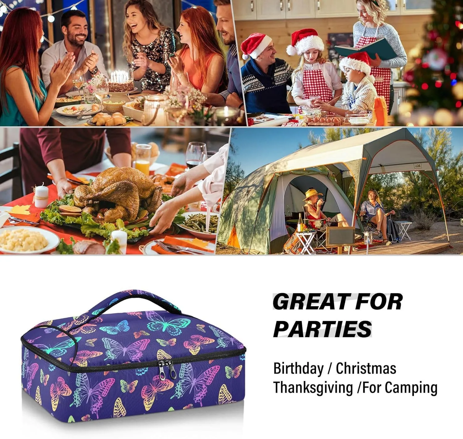 Kcldeci Insulated Casserole Dish Carrier Bag Rainbow Butterfly Food Carriers for Hot or Cold Travel Potluck Parties,Picnic,Cookouts,Beach