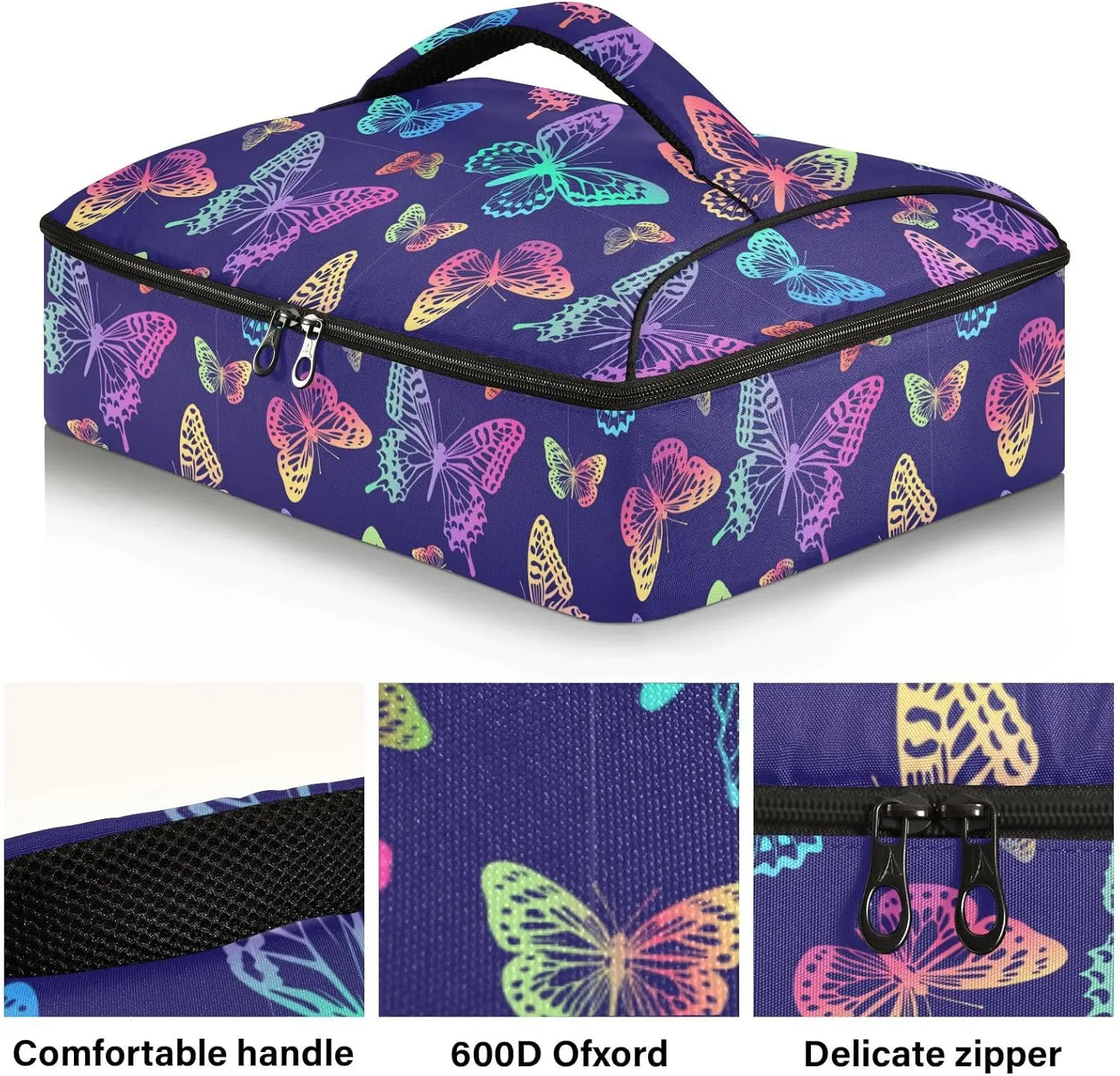 Kcldeci Insulated Casserole Dish Carrier Bag Rainbow Butterfly Food Carriers for Hot or Cold Travel Potluck Parties,Picnic,Cookouts,Beach