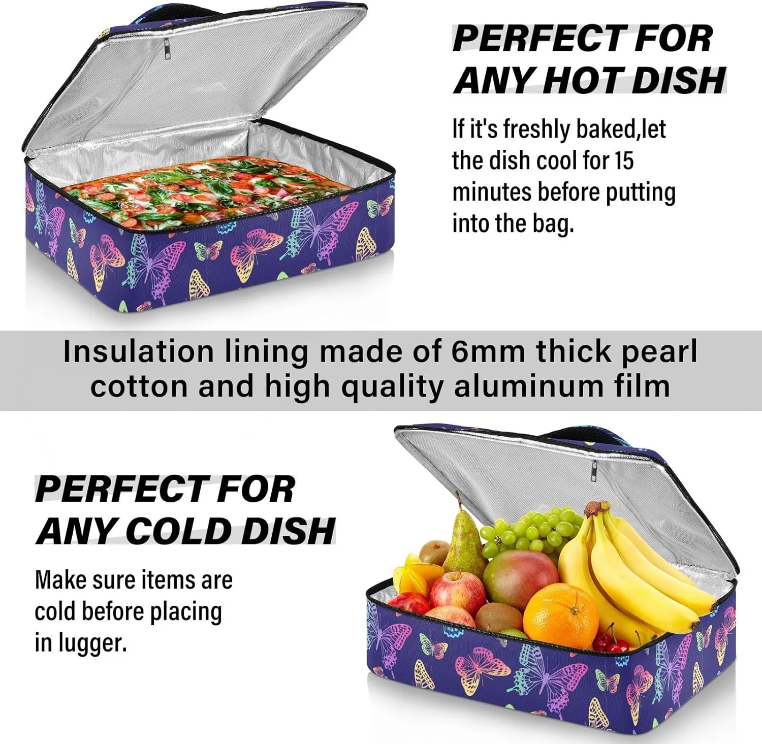 Kcldeci Insulated Casserole Dish Carrier Bag Rainbow Butterfly Food Carriers for Hot or Cold Travel Potluck Parties,Picnic,Cookouts,Beach