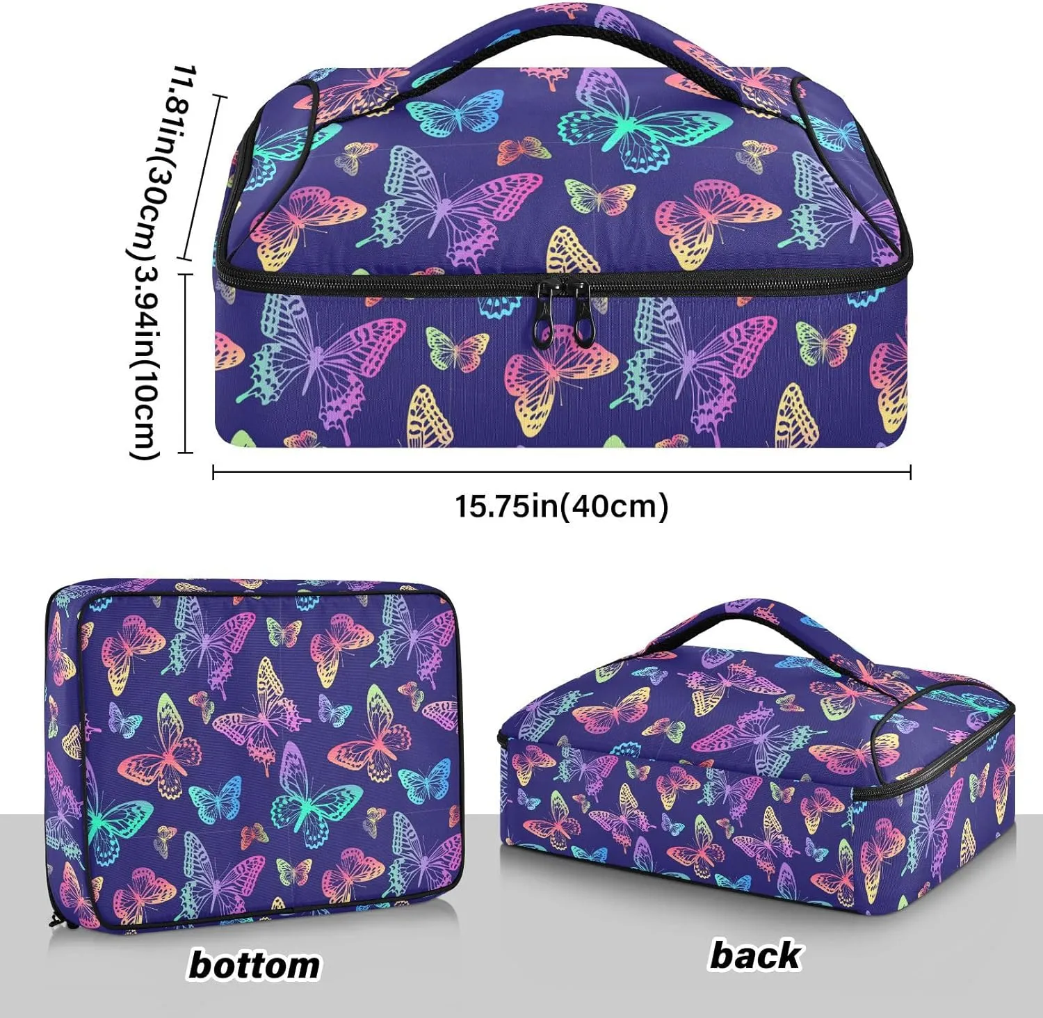 Kcldeci Insulated Casserole Dish Carrier Bag Rainbow Butterfly Food Carriers for Hot or Cold Travel Potluck Parties,Picnic,Cookouts,Beach