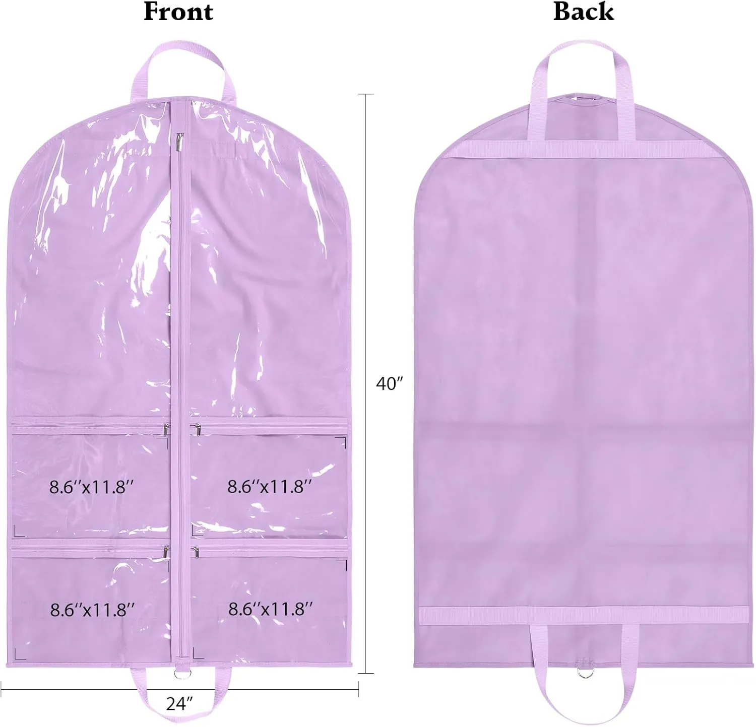 KEEGH Clear Garment Bags for Dance Costumes 40 inch Dance Garment Bags for Dancers Hanging Clothes for Closet Storage, with 4 Zipper Pockets for Dance Competitions, Ballet, Theatre, 2 Pack, Purple