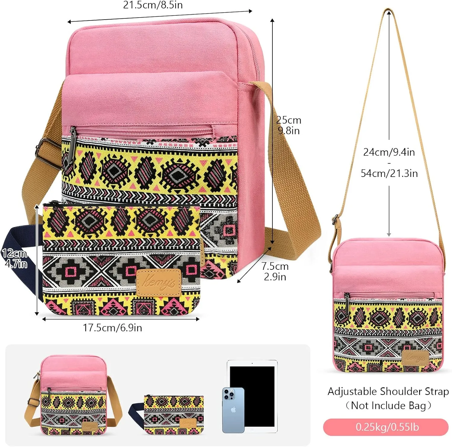 Kemy's Small Canvas Crossbody Bag for Teen Girls, Lightweight Messenger Shoulder Bags Cross Body Purse for Girls and Women
