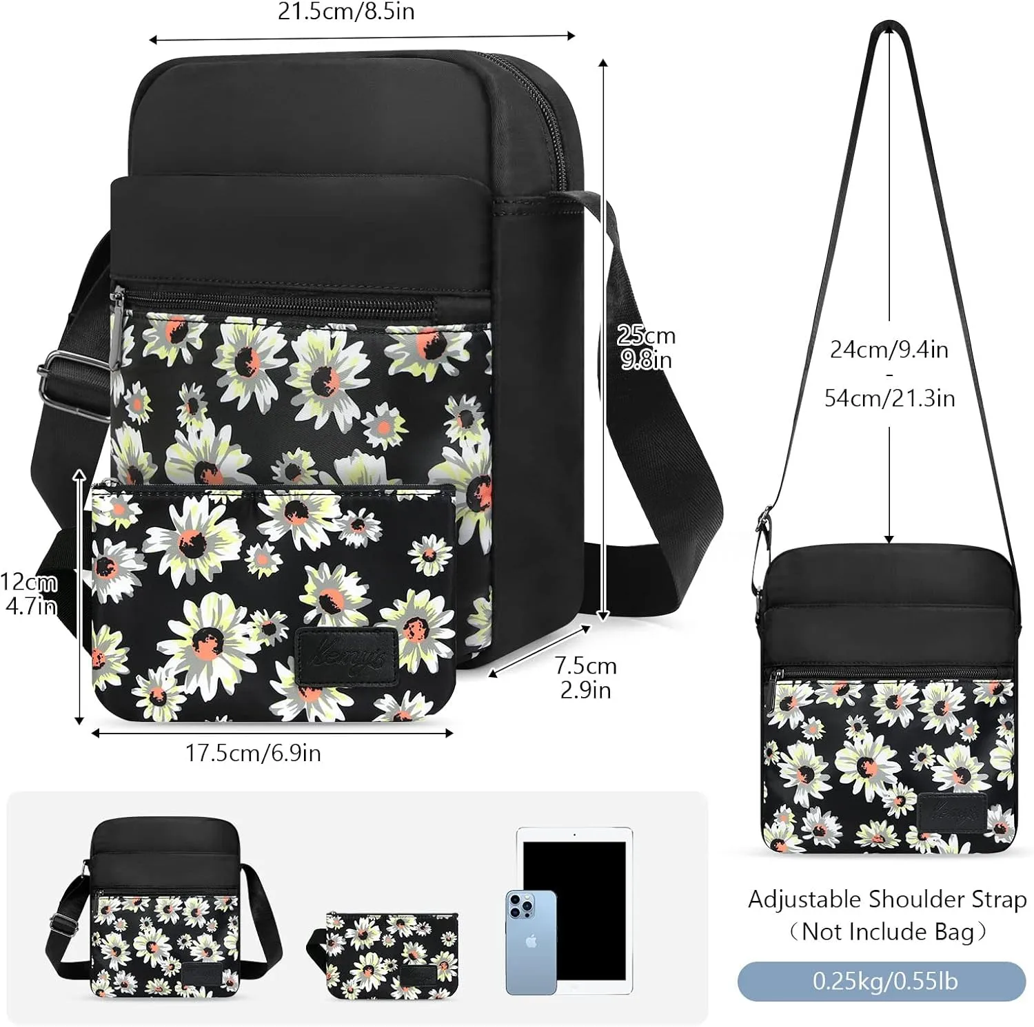 Kemy's Small Canvas Crossbody Bag for Teen Girls, Lightweight Messenger Shoulder Bags Cross Body Purse for Girls and Women