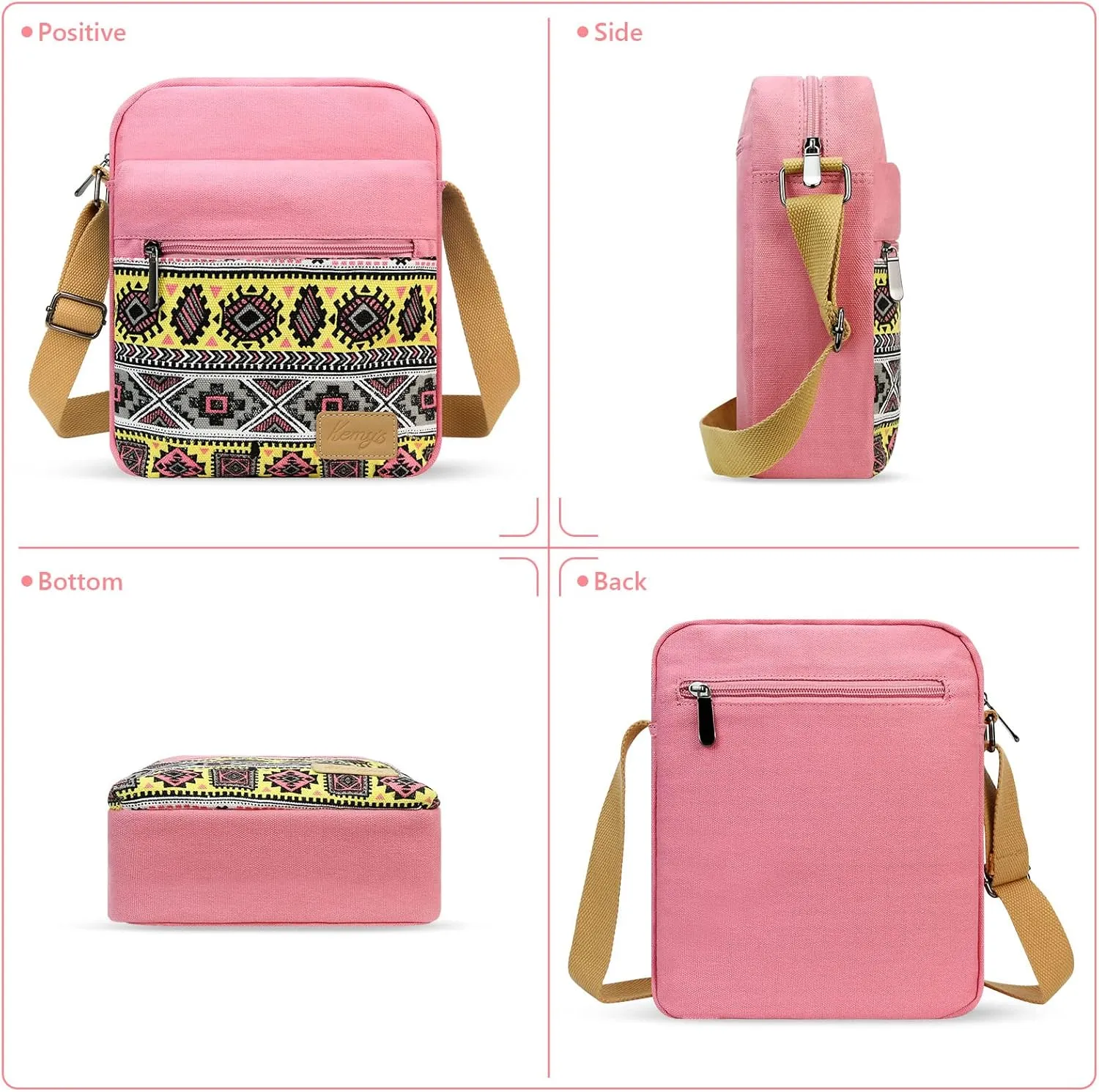 Kemy's Small Canvas Crossbody Bag for Teen Girls, Lightweight Messenger Shoulder Bags Cross Body Purse for Girls and Women
