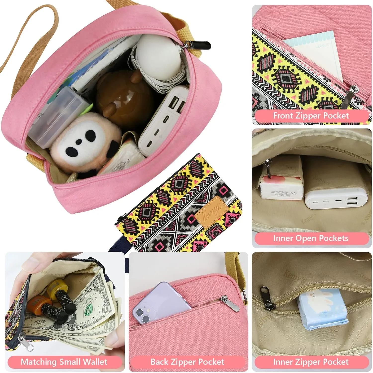 Kemy's Small Canvas Crossbody Bag for Teen Girls, Lightweight Messenger Shoulder Bags Cross Body Purse for Girls and Women