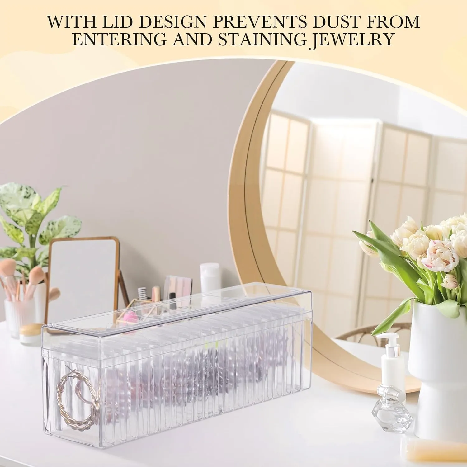 Kenning 42 Pcs Acrylic Jewelry Case Organizer, Clear Jewelry Organizers Holder with Portable Anti Tarnish Storage Bags for Rings, Earrings, Necklaces, Ideal Gifts for Women (Clear)
