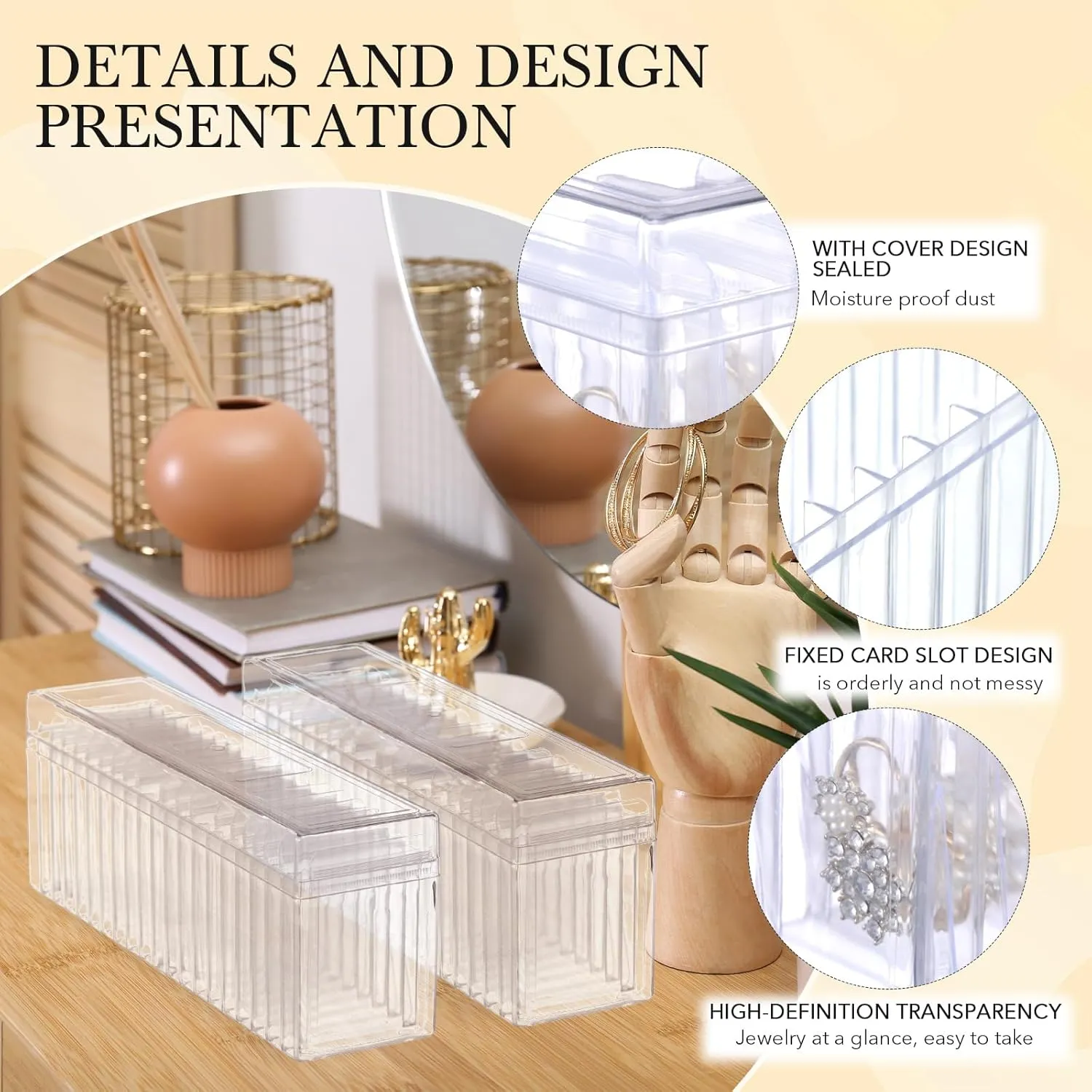 Kenning 42 Pcs Acrylic Jewelry Case Organizer, Clear Jewelry Organizers Holder with Portable Anti Tarnish Storage Bags for Rings, Earrings, Necklaces, Ideal Gifts for Women (Clear)