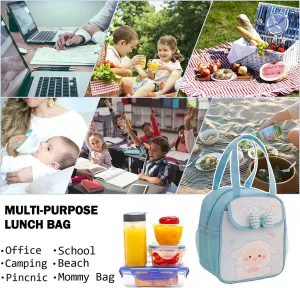 Kids Lunch Bag Cute Bow Lunch Tote Bag Bento Meal Holder for School Reusable Girls Boys Lunchbag Insulated Handbag Purple