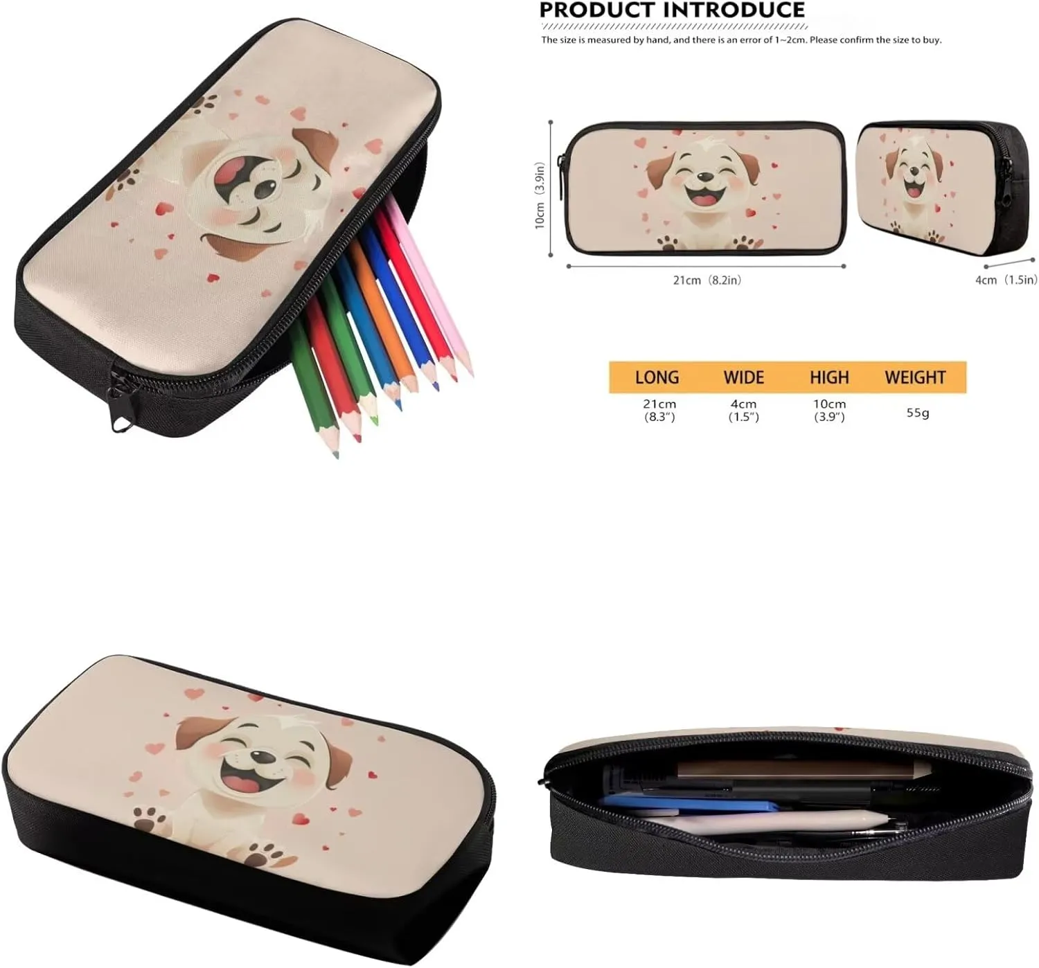 Kids Preschool Backpack with Lunch Box Beige Dog Bookbag for Girls with Zipper Pencil Case Lightweight Novelty 3 in 1 School Backpack Set with Adjustable Straps Gifts
