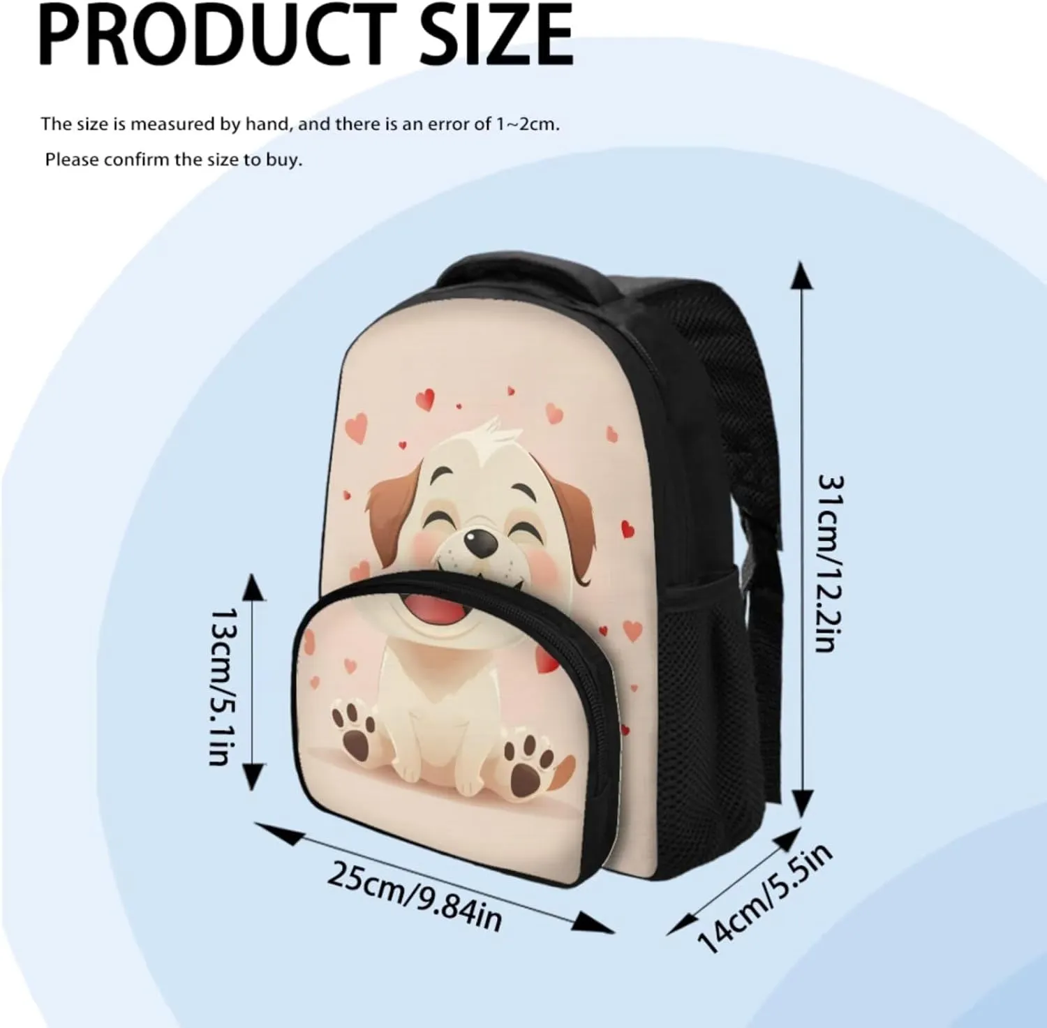 Kids Preschool Backpack with Lunch Box Beige Dog Bookbag for Girls with Zipper Pencil Case Lightweight Novelty 3 in 1 School Backpack Set with Adjustable Straps Gifts