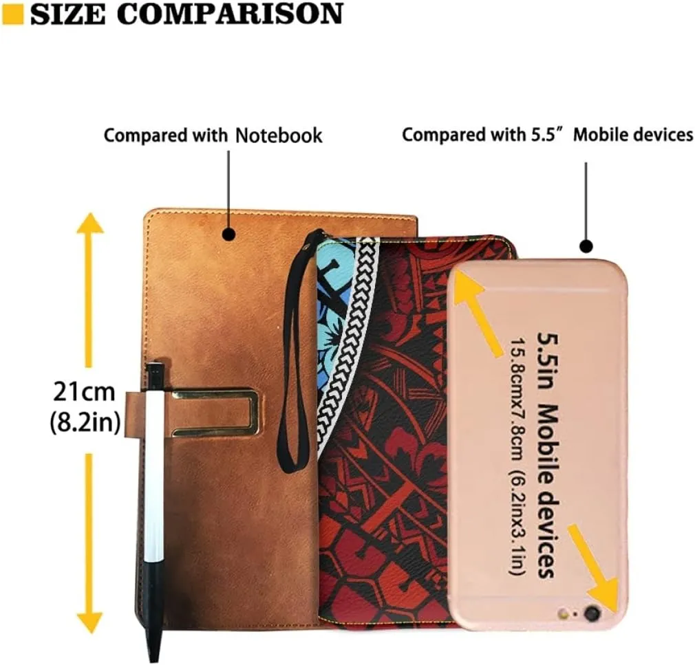KIDVOVOU Women's Wristlet Wallets Clutch Purses Polynesian Print Zipper PU Leather RFID Blocking Handbag,Blue Red Polynesian Samoa,OneSize