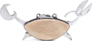 Kikkerland Stainless Steel Beechwood Crab Compact EDC Multi Tool - 6 Tools