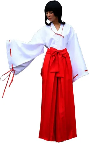 Kikyo Cosplay Kimono Red Costume Red Womens Miko Japanese Outifit Hakama