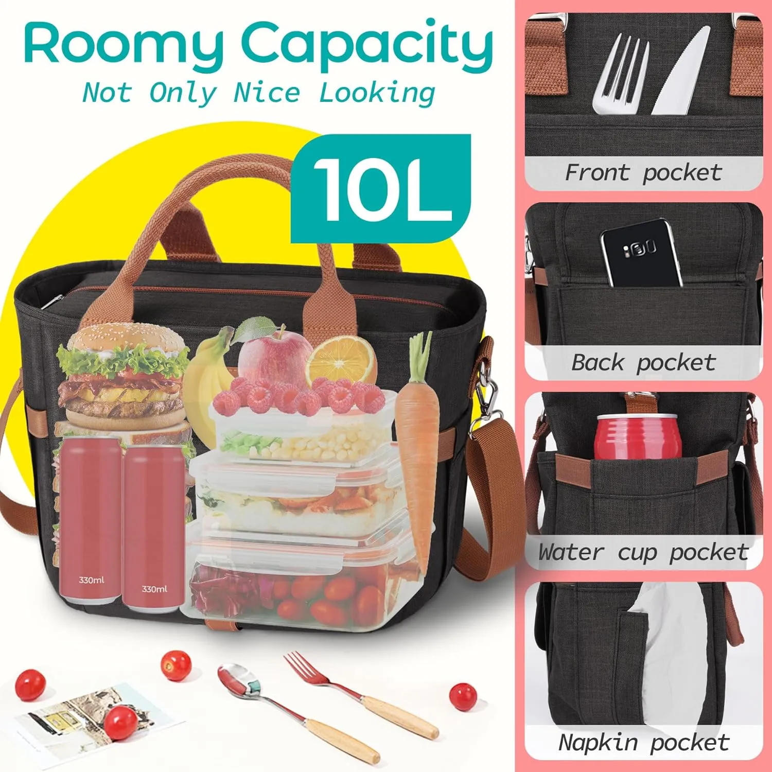 KIPBELIF Cute&Classy Roomy Insulated Lunch Bags for Women - Stylish & Functional Large Tote Adult Lunch Box for Working & Picnic